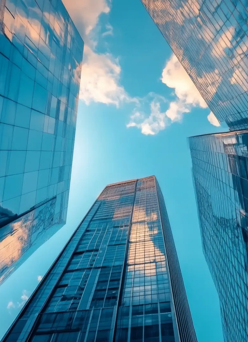 Low angle view of skyscrapers in a modern city.